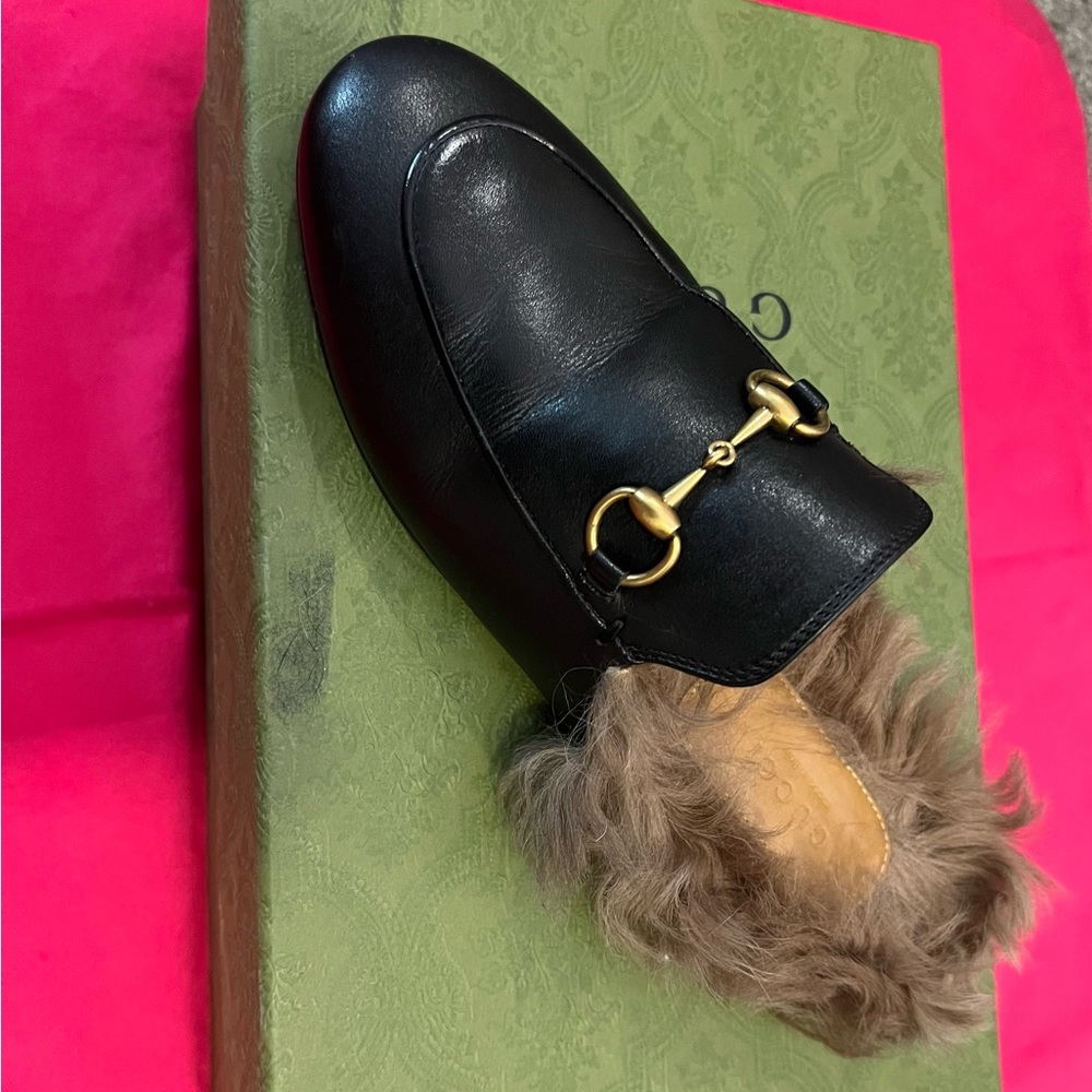Black Gucci Fur Mules